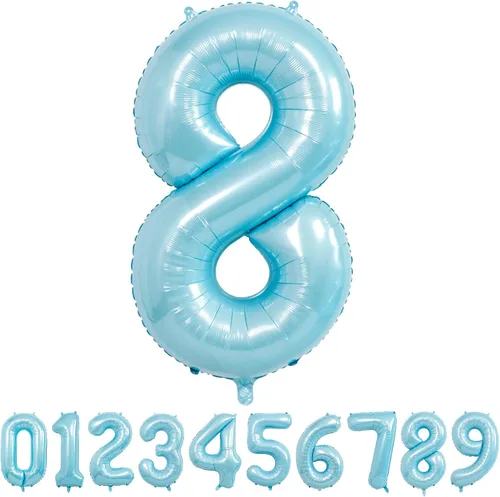 Miniatura 20 de Globos de números azul claro de 40 pulgadas, globos de aluminio de Mylar con helio para cumpleaños, globo número 6 para decoración de fiestas