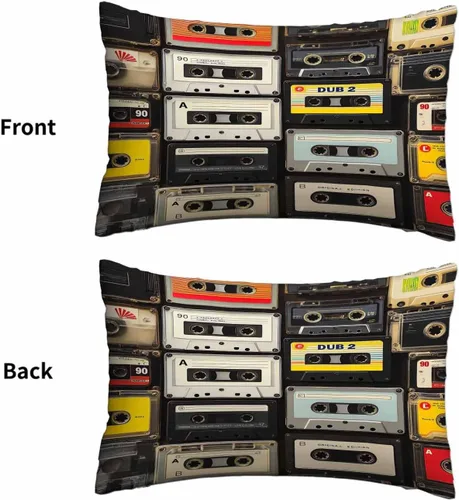 Miniatura 2 de Mugod Funda de almohada decorativa de los años 80 con cintas de plástico de cassette de audio retro, funda de almohada para hombres y mujeres