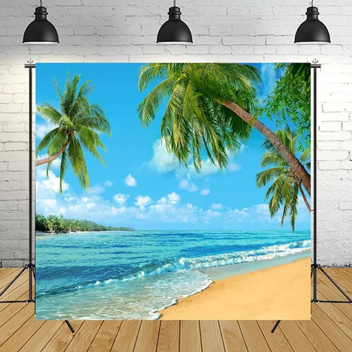 Miniatura 7 de Fondo tropical de verano para fotografía de palmera o playa, palmera o playa, cielo azul del mar, sol, Luau, fiesta, boda, novia, ducha, bebé