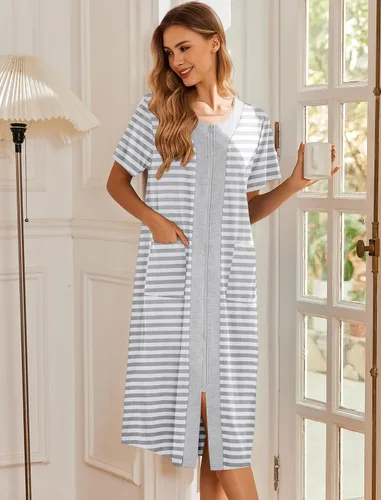 Miniatura 2 de Ekouaer - Vestido de entrecasa largo, con cremallera frontal, para mujer