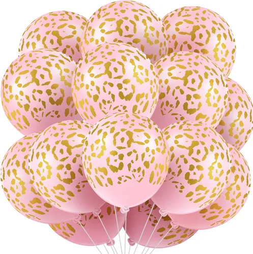 Miniatura 9 de Gejoy 36 globos dorados con estampado de guepardo de 12 pulgadas, globos con estampado de leopardo, safari, selva, animales, decoraciones de látex