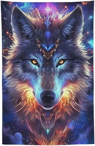 Miniatura 14 de FeoYoed Tapiz para colgar en la pared, decoración estética para dormitorio, sala de estar, tapices de arte de pared, arte de lobo, galaxia