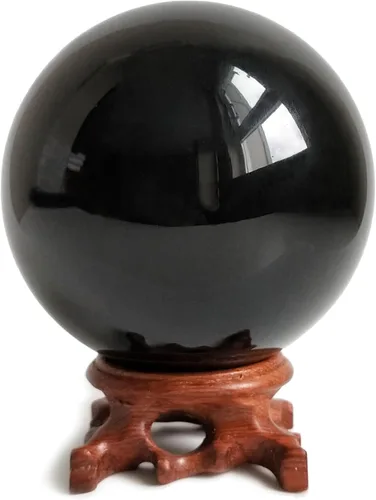 Miniatura 13 de Mina Heal Bola de cristal de obsidiana negra para meditación, adivinación y Feng Shui, esfera de obsidiana grande para decoración