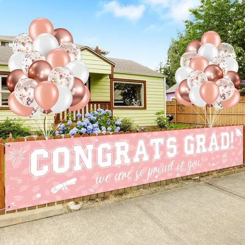 Miniatura 14 de Cartel de graduación de 37 piezas para decoración de globos de clase de 2026, pancarta de felicitaciones graduadas para decoración al aire libre