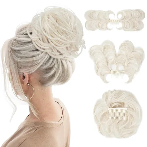 Miniatura 33 de Postizo de Cabello de Moño Despeinado con Peine Lateral Clip en Postizo de Moño para Mujeres Corto Natural Liso Versátil Estilos Ajustables Piezas