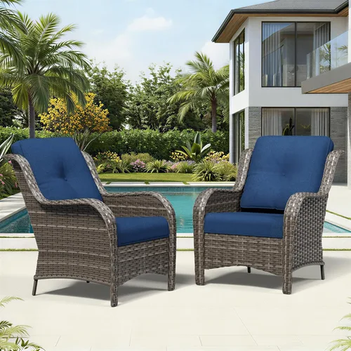 Miniatura 10 de Joyside Juego de sillas de mimbre para patio, juego de 3 piezas de mimbre para exteriores con 2 sillas reposabrazos y 1 mesa auxiliar para terraza