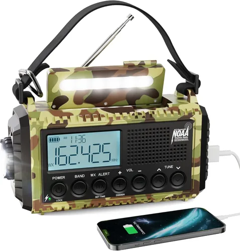 Miniatura 11 de Raynic - Radio meteorológica NOAA, radio de emergencia solar con manivela de 5000 mAh/18 500 mWh, radio portátil a batería con AM/FM/SW/NOAA