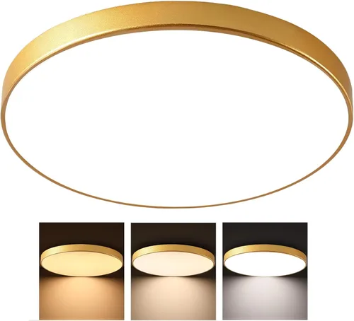 Lámpara de techo LED redonda dorada grande de 24 pulgadas, moderna 3000 K/4000 K/5000 K, temperatura ajustable de 40 W, accesorio de iluminación de