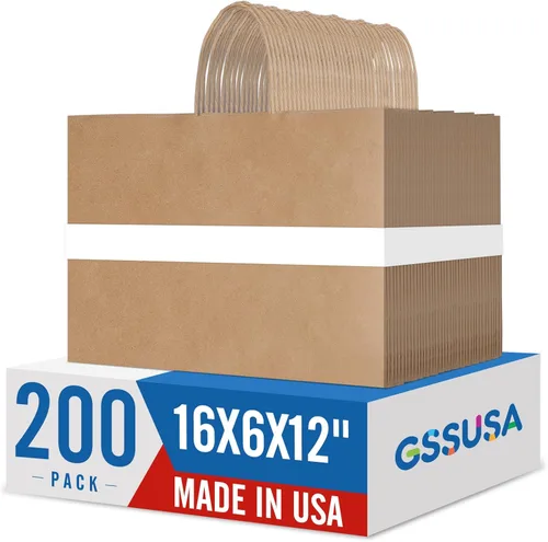 Miniatura 18 de GSSUSA Paquete de 200 bolsas de regalo de papel negro de 5.25 x 3.75 x 8 pulgadas, bolsas de papel kraft negras con asas a granel para compras