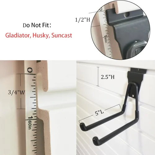 Miniatura 4 de Ganchos Slatwall, paquete de 8 organizadores de pared de garaje resistentes para herramientas eléctricas y cables, ganchos para colgar en la pared