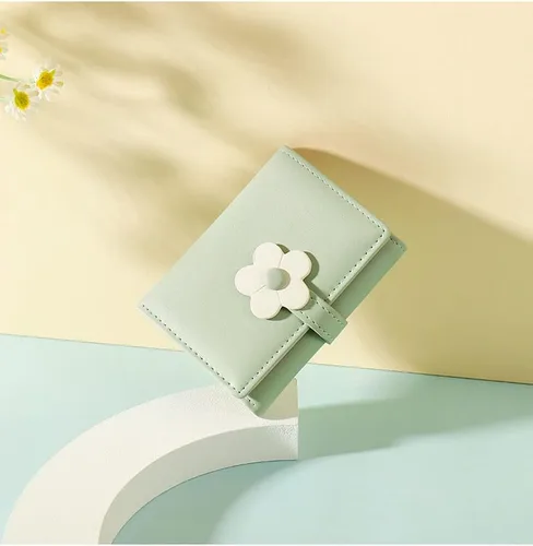 Miniatura 27 de MEISEE Billetera pequeña para niñas y mujeres, billetera de tres pliegues, bolsillo para efectivo, con estampado de flores, monedero con ventana