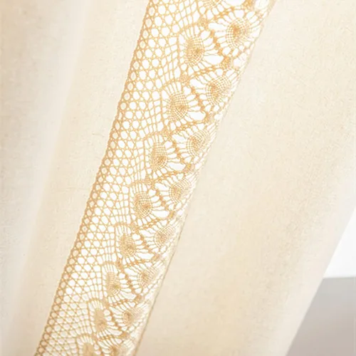 Miniatura 7 de Deeprove - Cortinas bohemias de 63 pulgadas de largo para dormitorio, rayas de lunares de punto hueco beige y patchwork de algodón y lino crema