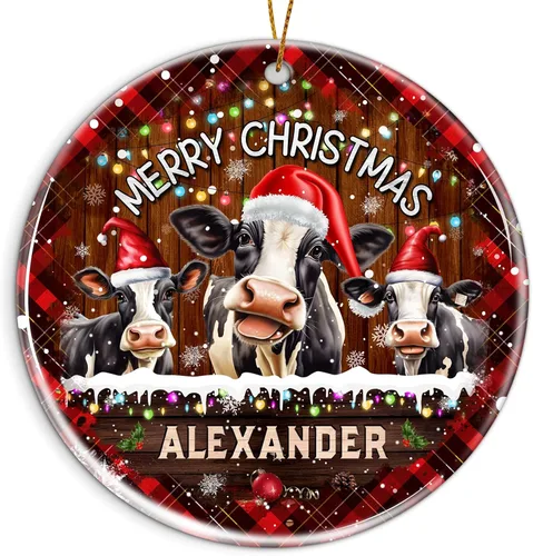 Miniatura 25 de Adorno personalizado para la primera Navidad del bebé 2025 con nombre personalizado, lindo oso en la luna, adornos redondos, regalo de primer