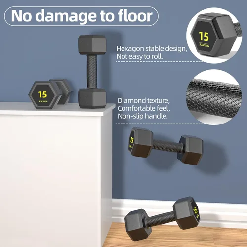 Miniatura 3 de Juego de mancuernas hexagonales de PVC, revestimiento de PVC, juego de mancuernas para entrenamiento de fuerza, gimnasio en casa y entrenamiento