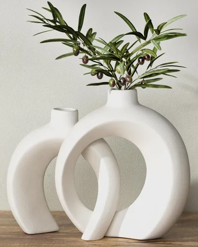 Juego de 2 jarrones decorativos con forma de rosquilla de 7.2 pulgadas de alto x 8.9 pulgadas de alto, cerámica, estilos minimalistas modernos,