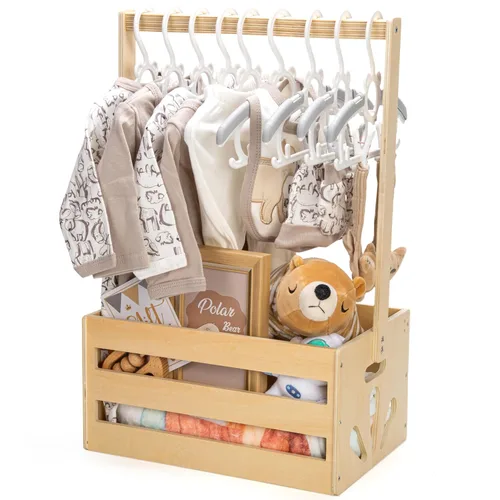 Miniatura 9 de GiftAmaz Armario de madera azul para baby shower, caja de almacenamiento para bebés con asa, cesta de regalos de baby shower, caja de bienvenida