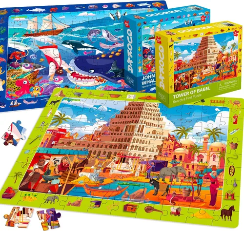 Miniatura 8 de QUOKKA Rompecabezas de 60 piezas para niños de 5 a 8 años – Juego de 4 rompecabezas de la Biblia para niños de 4 a 6 a 10 años – Torre de Babel