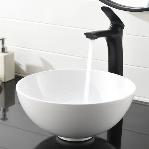 Miniatura 9 de Fregadero redondo de baño de 13 x 13 pulgadas, fregadero pequeño sobre mostrador, lavabo de porcelana blanca de cerámica