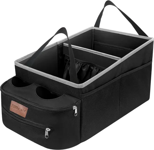 Miniatura 10 de FUNNy elf Organizador de asiento de pasajero, almacenamiento plegable para automóvil con particiones y 4 portavasos para asiento delantero o trasero