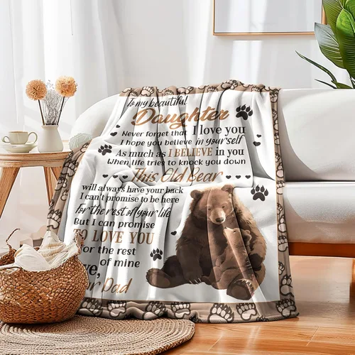 Miniatura 2 de UFOORO Manta para hija, manta de forro polar suave con diseño de oso abrazo de oso, regalo sincero de padre a hija, el mejor regalo para hijas