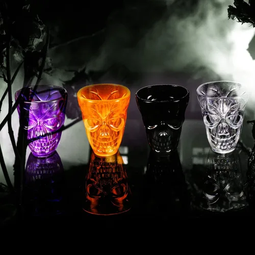 Miniatura 4 de Honeydak Vasos de chupito de calavera de Halloween para fiesta, 1.86 onzas, vasos irrompibles de calavera de plástico para bebidas espirituosas