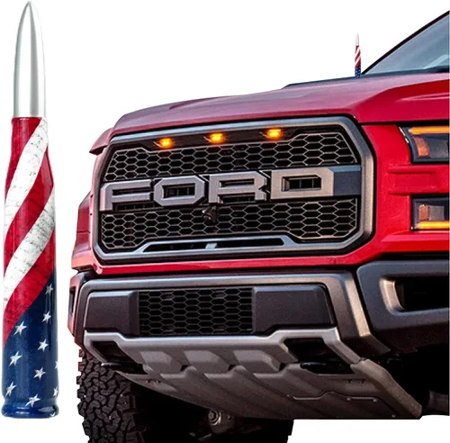 Antena de bala Calibre 50 para auto y camión con diseño de bandera americana Compatible con Ford F150 F250 F350, Dodge RAM 1500, Chevy Silverado,