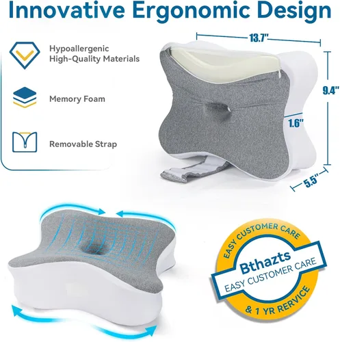 Miniatura 2 de Almohada larga de rodilla para personas que duermen de lado entre las piernas, almohada de espuma viscoelástica para dormir de lado con correa