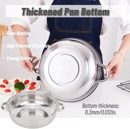 Miniatura 2 de Olla de vapor de 2 capas, olla doble caldera, olla de cocina de acero inoxidable con tapa de vidrio templado y asas dobles, funciona con horno