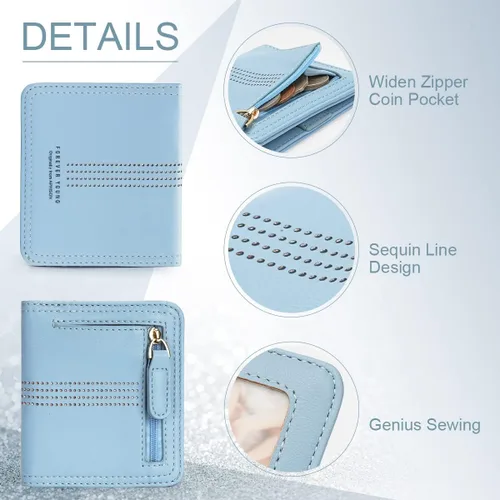 Miniatura 5 de APHISON Cartera de mujer con diseño de dibujos animados para niñas, diseño de doble tirón, multifuncional, Hodlers, 04A125BLUE
