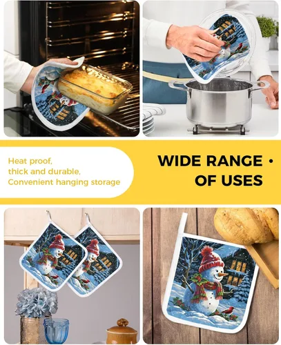 Miniatura 5 de Soportes para ollas de Navidad para cocina, muñeco de nieve de invierno, árbol de Navidad, copo de nieve, bayas, soporte con bucle, aislamiento