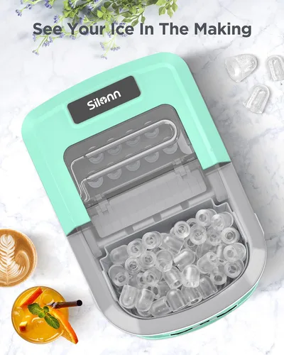 Miniatura 3 de Silonn Máquina para hacer hielo, 26 libras en 24 horas, 9 cubos listos en 6 minutos, máquina de hielo autolimpiable, máquina de hielo portátil