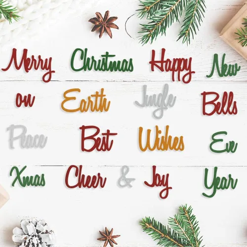 Miniatura 6 de Hying Troquel de corte de metal con palabras de Año Nuevo para hacer tarjetas y decoraciones de álbumes de fotos, letras de Feliz Navidad