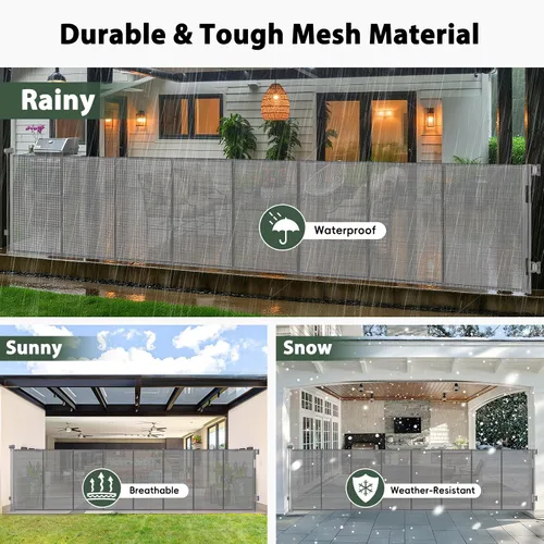 Miniatura 7 de Puertas retráctiles extra anchas de 250 pulgadas, puerta grande reforzada para bebés de 21 pies, puertas retráctiles para mascotas para amplias Gris