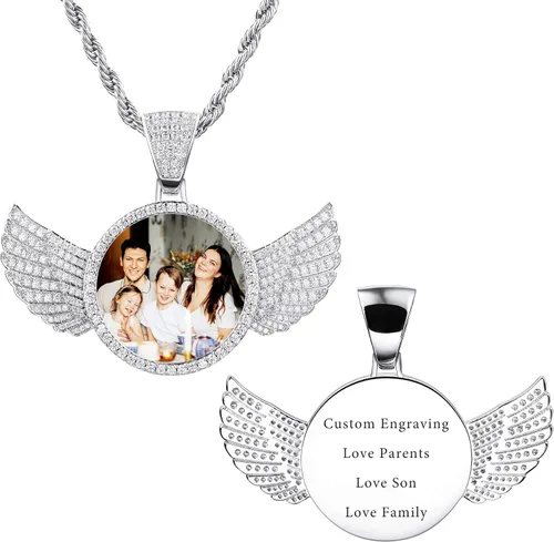MeMeDIY Colgante personalizado de hip hop con imagen de memoria para hombres y mujeres, grabado de imagen, texto, nombre, fecha, foto personalizada,