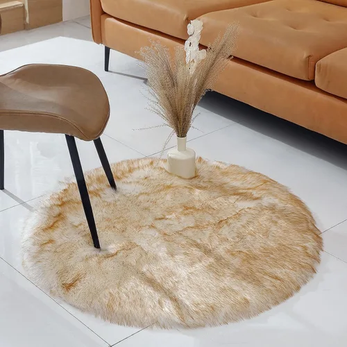 Miniatura 3 de linmopm Alfombra de Piel Sintética Oveja Shag Esponjosa Difusa 3x3 pies Alfombras para Dormitorio Mesita de Noche Cama Piso Sala de Estar Felpa