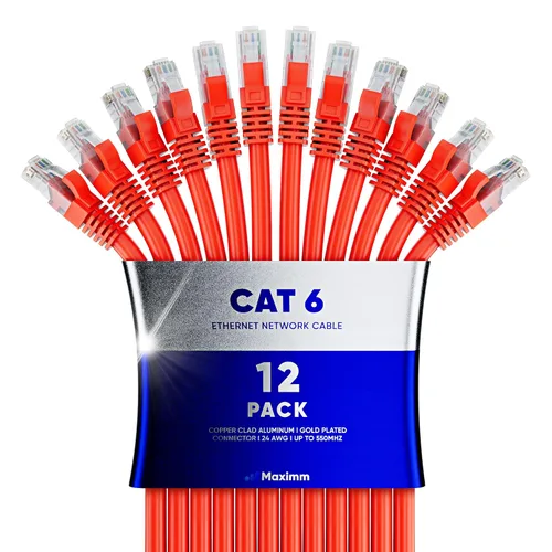 Miniatura 36 de Maximm Cable Ethernet Cat 6 – 7 pies (paquete de 12), LAN de alta velocidad, Internet, parche y cable de red, UTP, 10 Gbps, 550 MHz, color azul