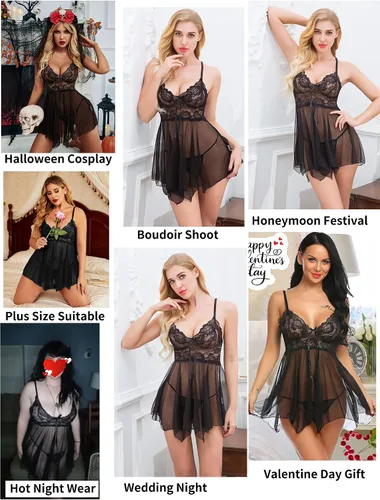 Miniatura 2 de Camisón Avidlove babydoll de encaje lencería sexy camisón de malla ropa de noche para mujer