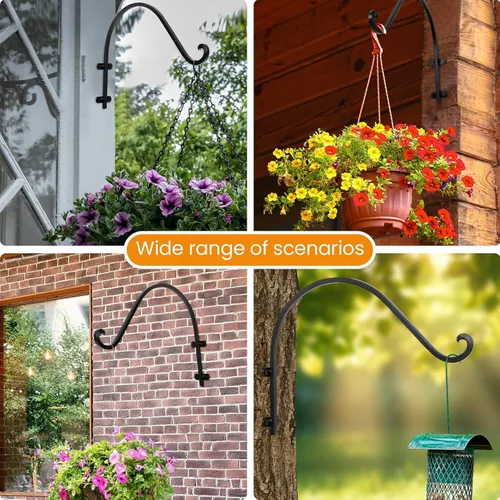 Miniatura 5 de Paquete de 4 ganchos para plantas al aire libre, cesta colgante de 12 pulgadas para plantas al aire libre, soporte resistente para colgar plantas
