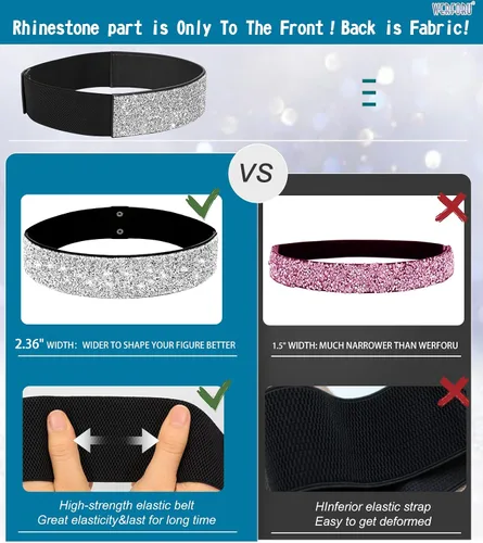 Miniatura 3 de WERFORU Cinturón de vestir elástico ancho con diamantes de imitación para mujer, cinturón de cintura de fiesta brillante