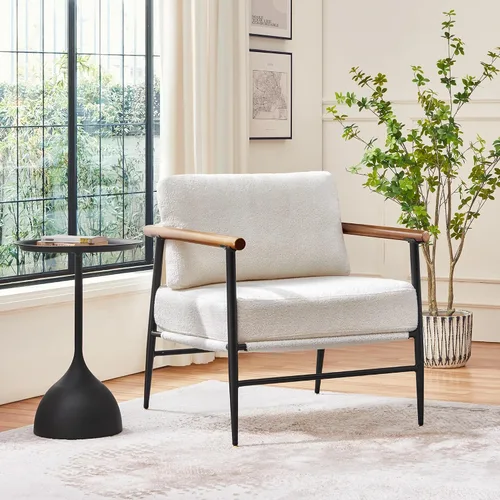 Miniatura 8 de Yaheetech Silla de Acento, Silla de Tocador Moderna, Silla de Salón de Tela Boucle con Marco de Metal, Almohada de Respaldo Mullida y Cojín