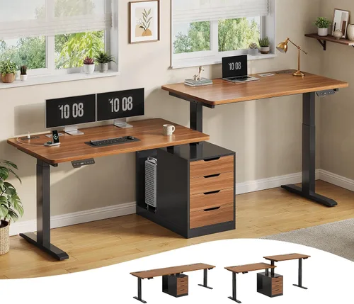 Miniatura 14 de SEDETA Escritorio eléctrico de pie en forma de L con archivador, 63 x 53 pulgadas, escritorio de computadora de oficina en casa ajustable con Negro