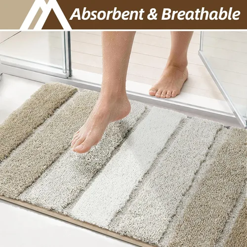 Miniatura 4 de COSY HOMEER Alfombras de baño de 24 x 17 pulgadas, ultra suaves y absorbentes, con respaldo de TPR antideslizante, lavable a máquina, alfombra Beige