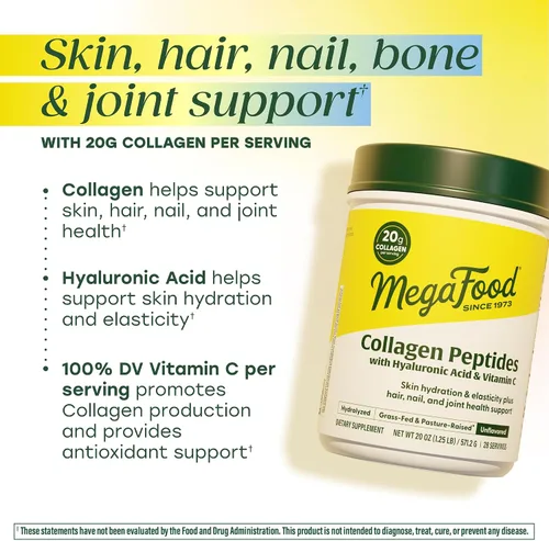 Miniatura 4 de MegaFood Péptidos de colágeno para mujeres y hombres – Polvo de colágeno sin sabor con ácido hialurónico y vitamina C – Apoya la piel, el cabello