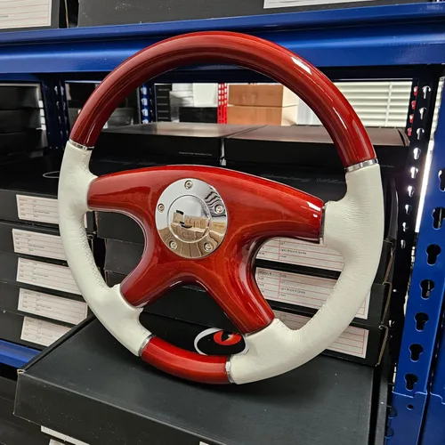 Miniatura 2 de RAPTOR - Volante de 15 pulgadas de madera de caoba y cuero blanco