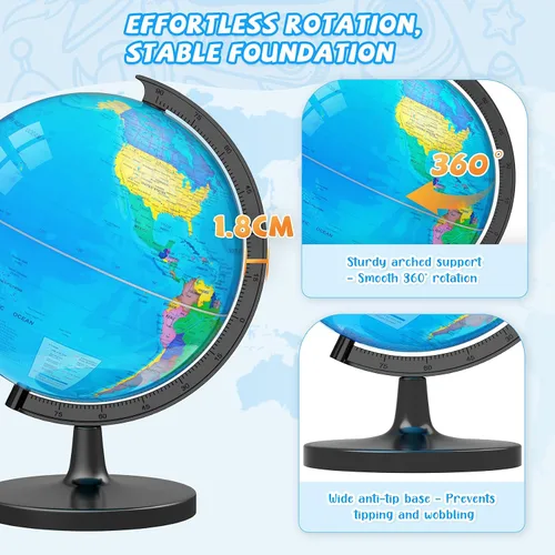 Miniatura 6 de Globo de 33 cm para niños y adultos, globo mundial interactivo para niños con base estable de metal pesado, superficie HD impermeable y escribible
