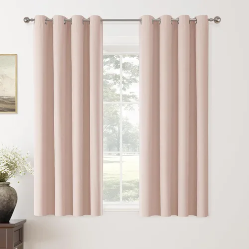 Miniatura 11 de ChrisDowa Cortinas 100% Opacas de Abedul Sólido de 45 Pulgadas de Largo, 2 Paneles para Dormitorio y Sala de Estar, Estilo Granja Oscurecedoras