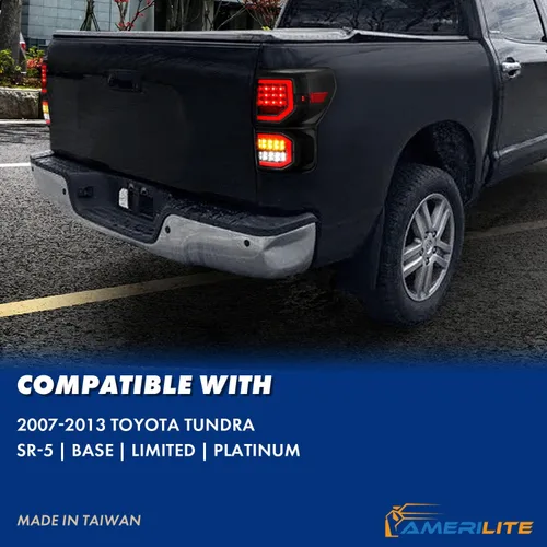 Miniatura 9 de AmeriLite Para Toyota Tundra Pickup 2007-2013 Negro oscuro [LED completo] Tubo de doble tipo C de repuesto luces traseras lámpara de freno