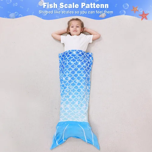 Miniatura 6 de Viviland Manta de cola de sirena – Manta de felpa de sirena para niñas, para todas las estaciones, manta de franela suave para acurrucarse, saco