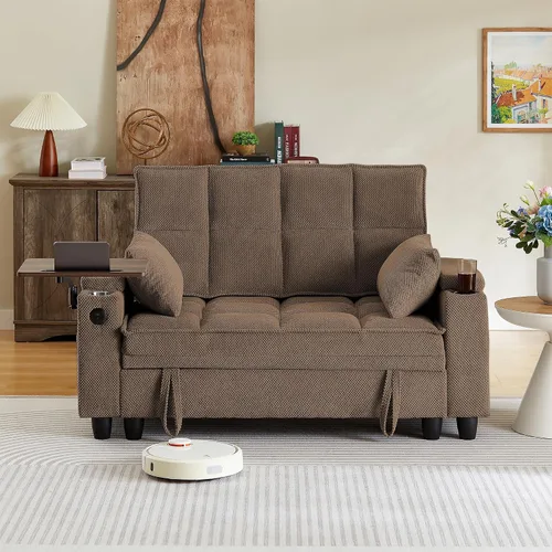 Miniatura 7 de hansones Sofá biplaza moderno de terciopelo de 55 pulgadas con patas de metal dorado y bolsillos laterales, respaldo copetudo, perfecto para sala