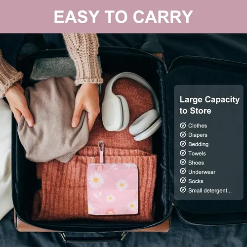 Miniatura 7 de Paquete de 2 bolsas de lavandería de viaje con asa y cordón, bolsas plegables expandibles para ropa sucia con gancho y cremallera, 23 x 20 pulgadas